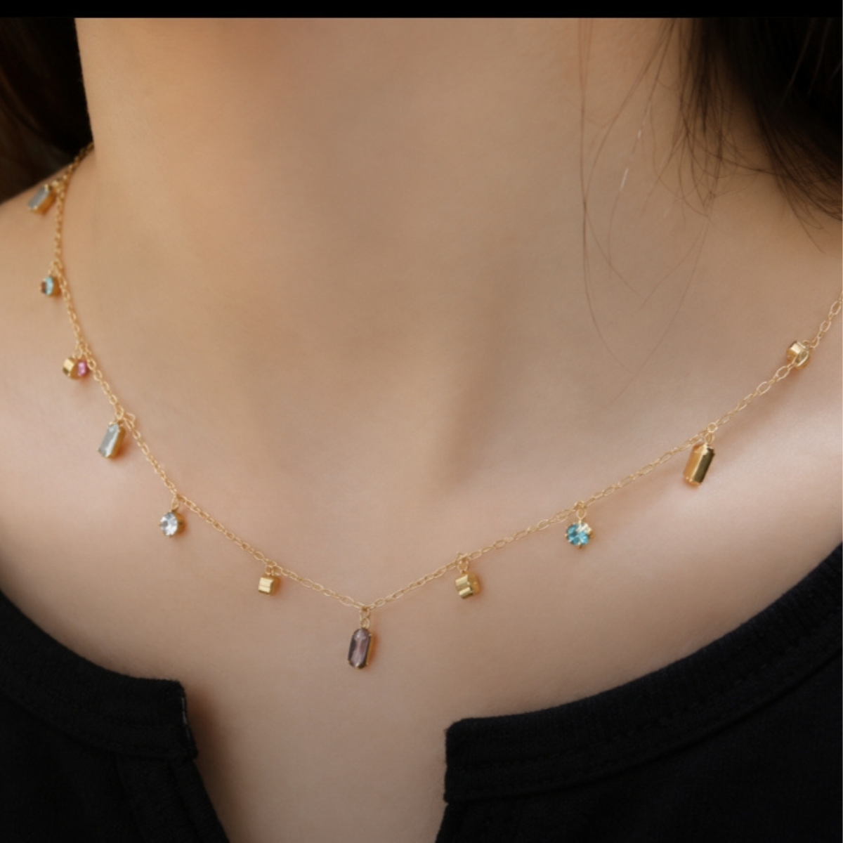 Multi Stone Stainless Steel Pendant